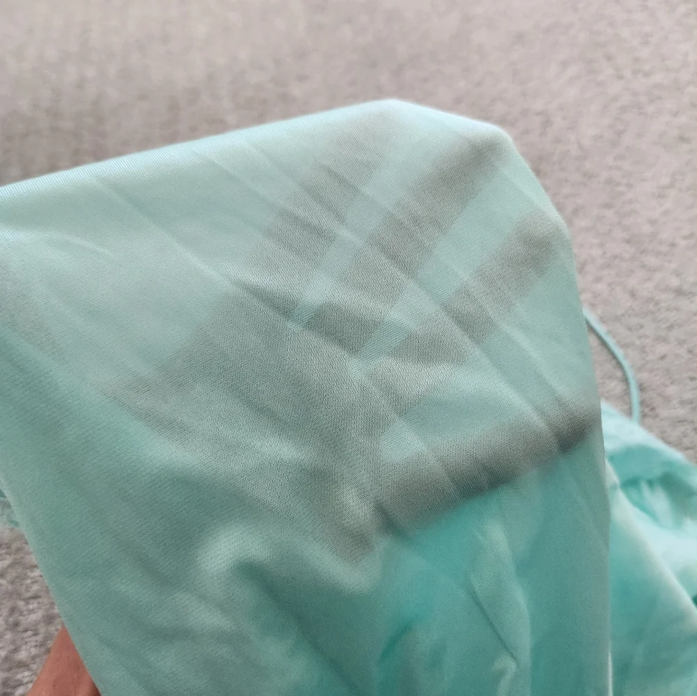 Vintage 90s Light Blue Aqua Lace Trim Long Slip Chemise Dress Made In USA S - Picture 9 of 9